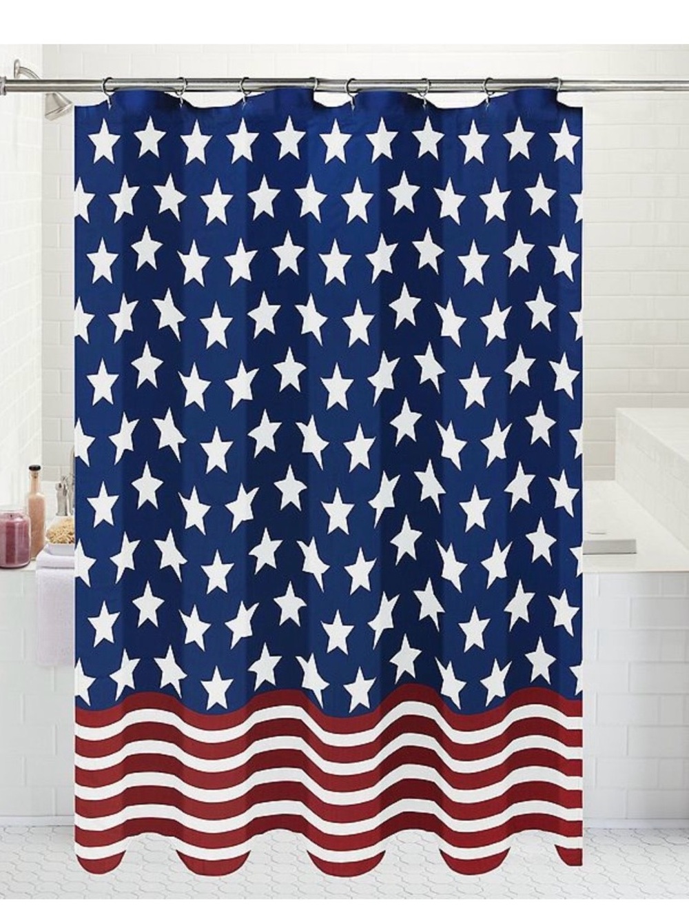 Patriotic Stars & Stripes Shower Curtain - Blue/Red/White